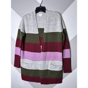 Caslon Women XS Cardigan Sweater Stripe Open Front Shawl Collar Wool Blend New